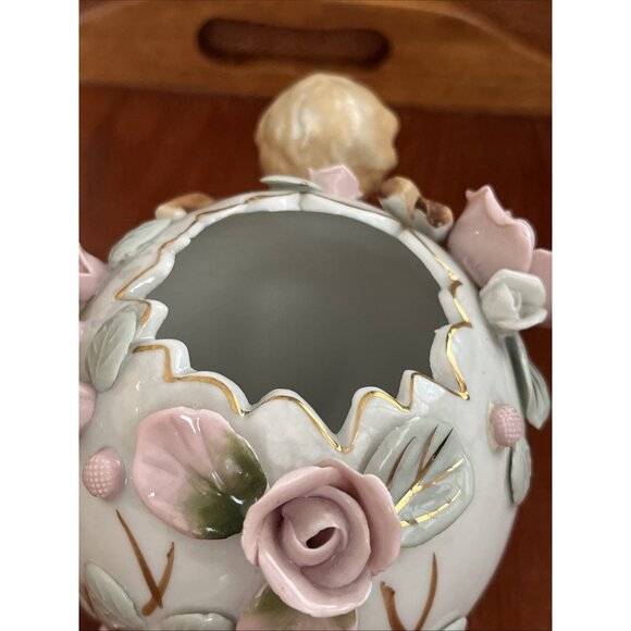Thames Vintage Figurine Bone China Planter Art Nouveau Style Shabby Pink Rose - Picture 5 of 6
